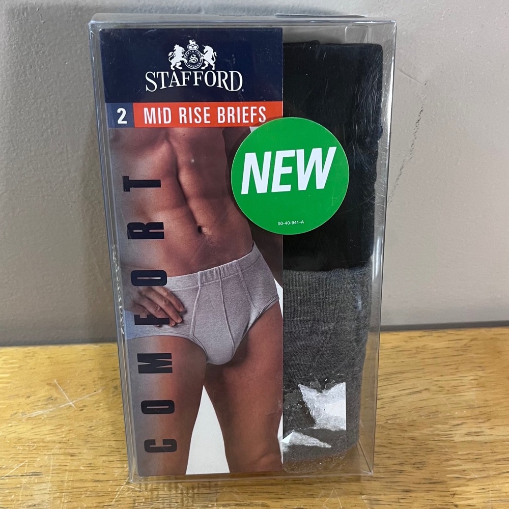 Stafford Comfort Mens 2 Pack Mid Rise Briefs Black Charcoal XL 40-42 NEW